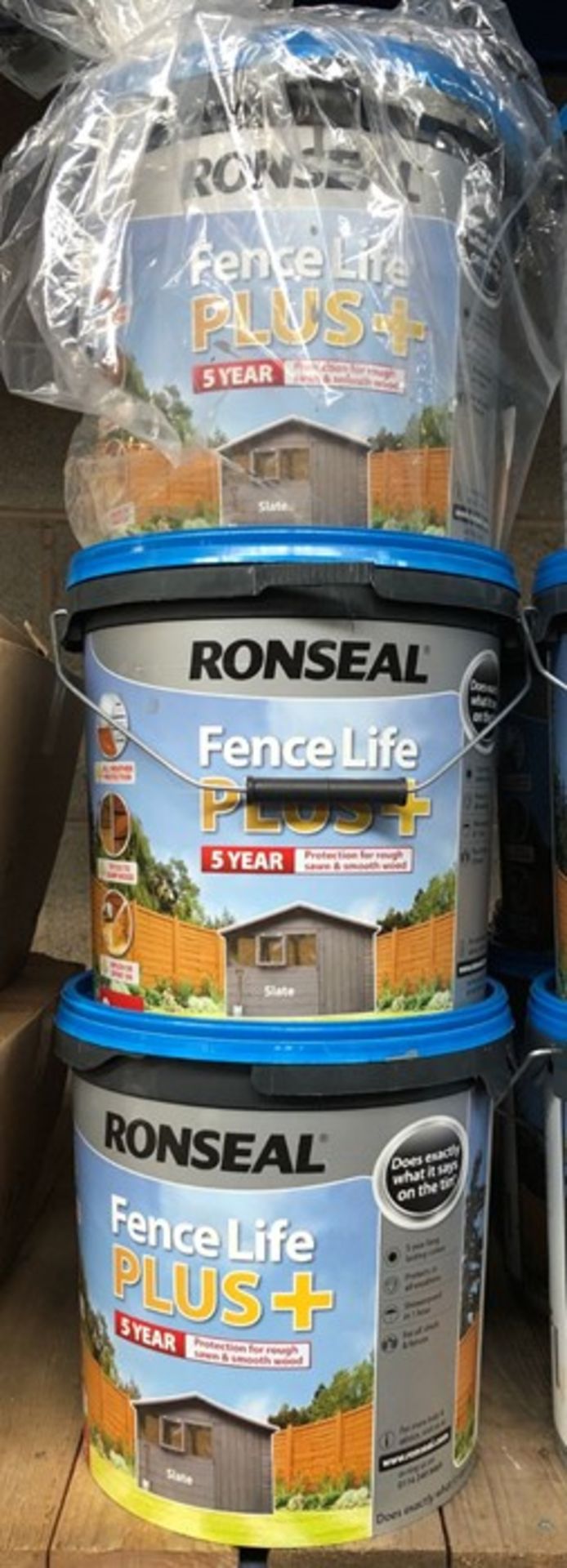 7 X 9L TUBS OF RONSEAL FENCE LIFE PLUS+ PAINT - SLATE / CUSTOMER RETURNS