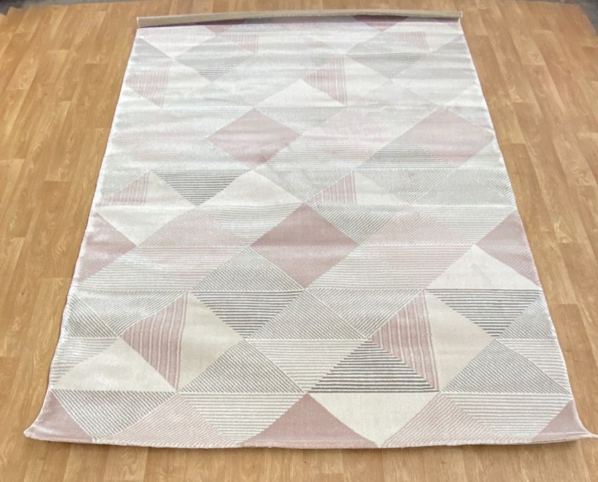 LA REDOUTE RETRO GEOMETRIC STYLE RUG - GREY/ROSE 200X290CM