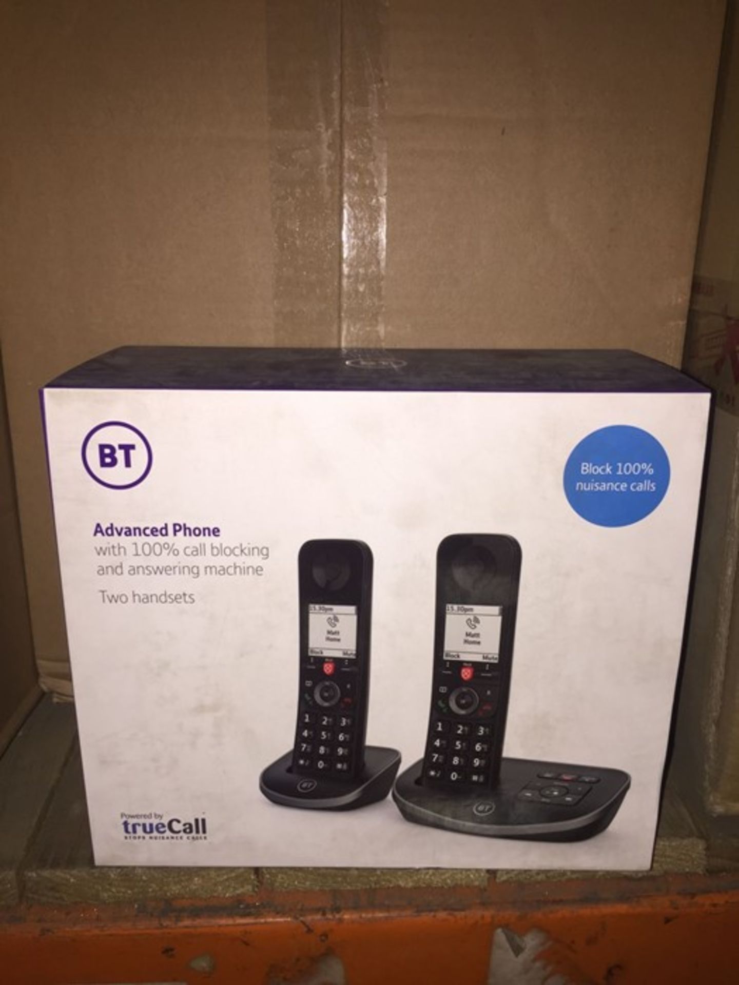 1 LOT TO CONTAIN A BT TRUECALL ADVANCED PHONE WITH TWO HANDSETS, ITEM IS FACTORY PACKAGED HOWEVER IT