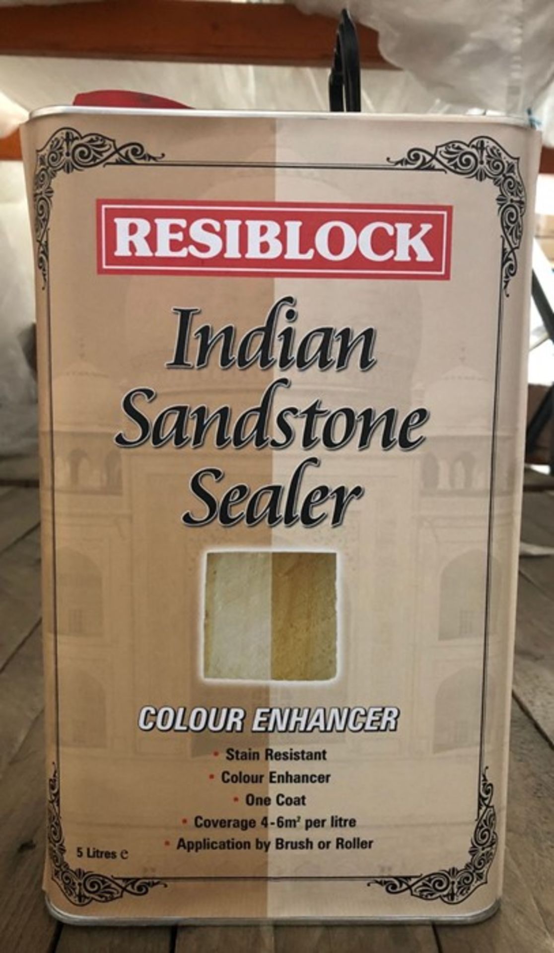 4 X 5L TINS OF RESIBLOCK INDIAN SANDSTONE SEALER / AS NEW
