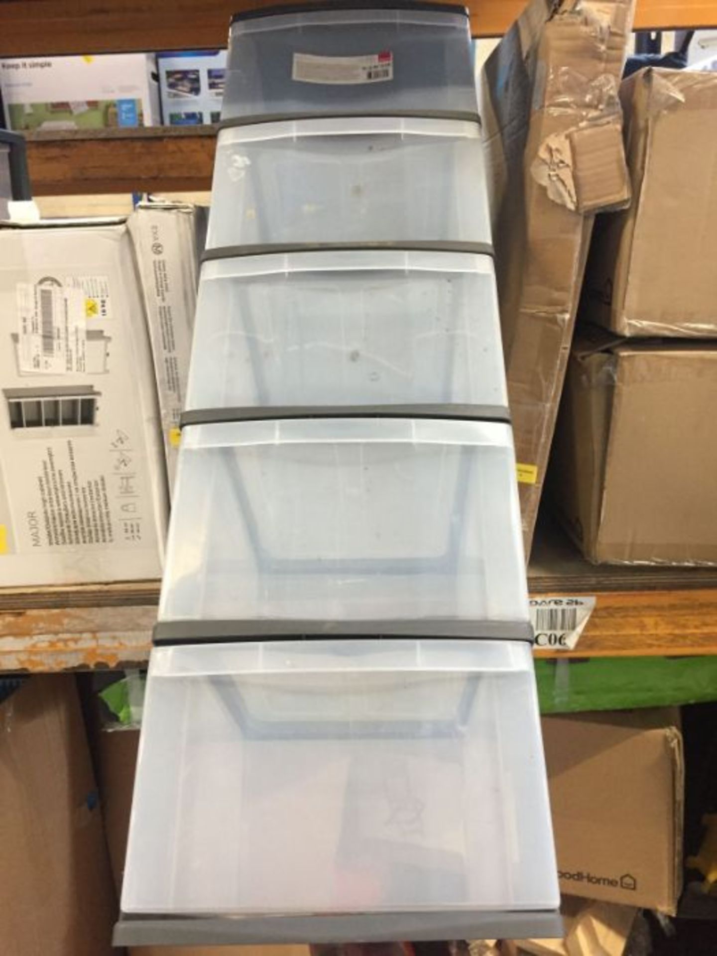 1 X SET OF 5 PLASTIC STORAGE SHELF RRP £27.99 (UNTESTED CUSTOMER RETURNS)