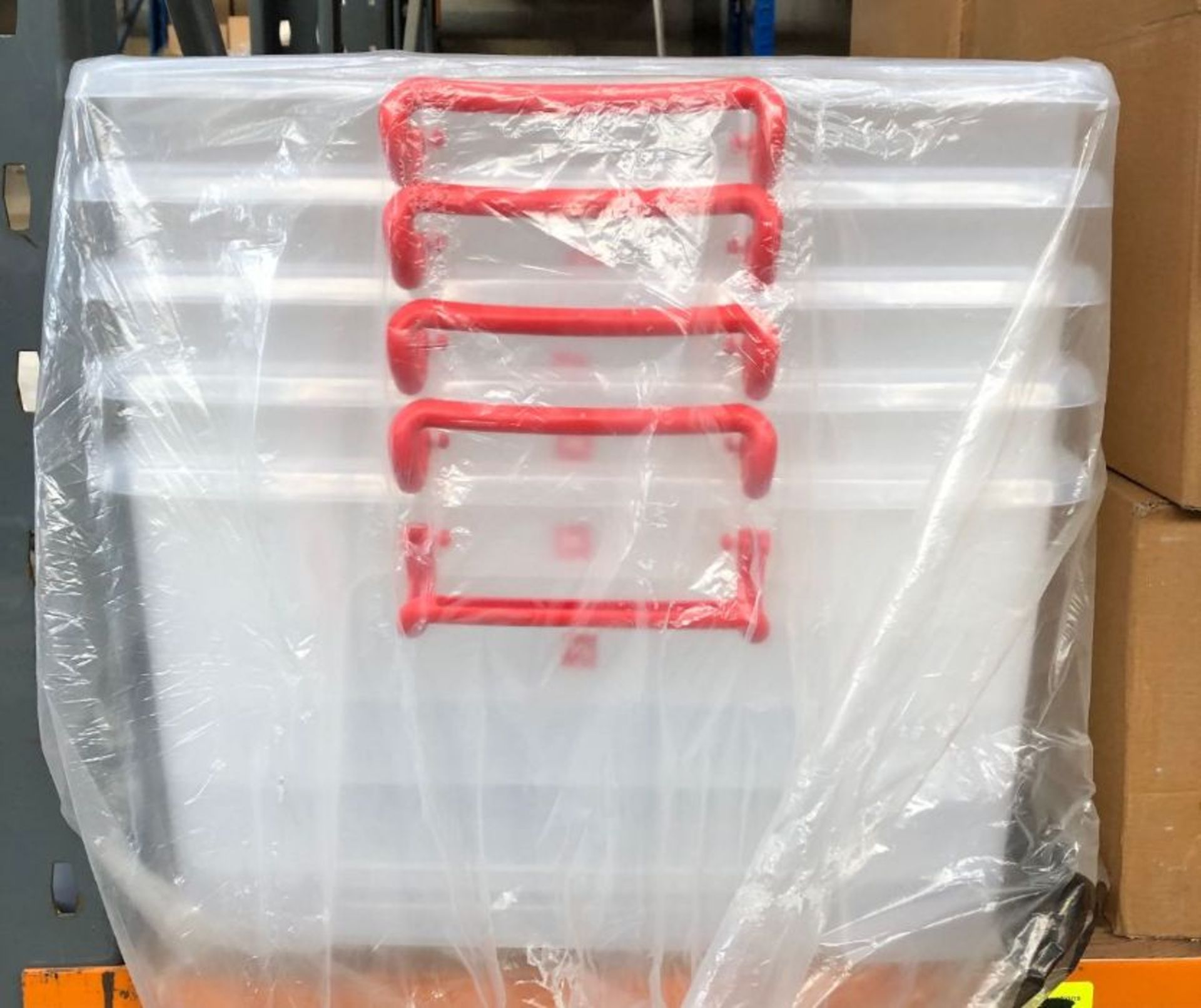 5 X CLEAR PLASTIC 50L STORAGE BOXES