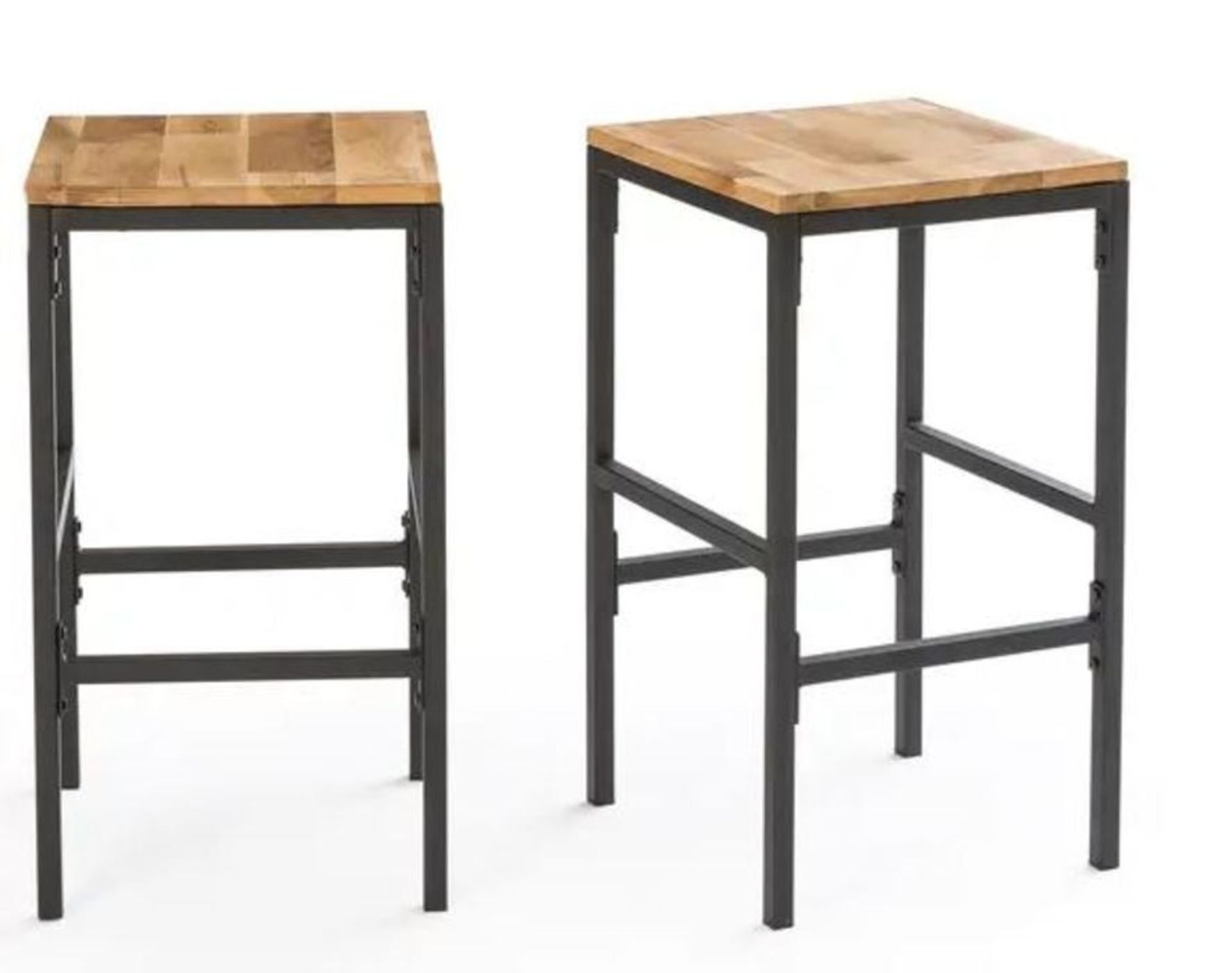 LA REDOUTE SET OF 2 HIBA MID-HEIGHT BAR STOOLS IN SOLID OAK AND STEEL