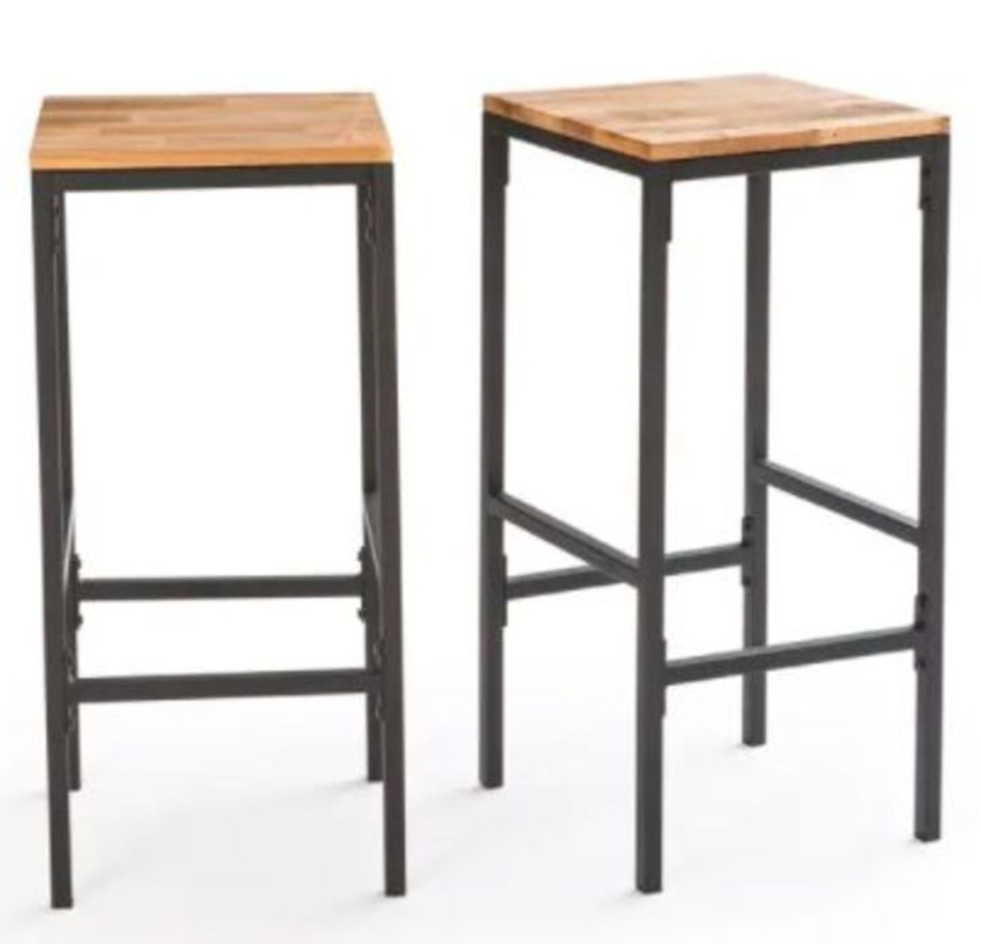 LA REDOUTE SET OF 2 HIBA HIGH BAR STOOLS IN SOLID OAK AND STEEL