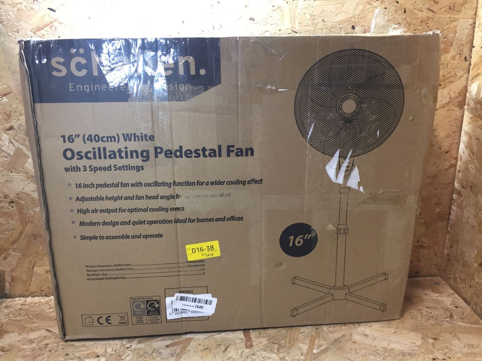 1 X SCHALLEN 16" OSCILATING PEDESTAL FAN / RRP £29.99