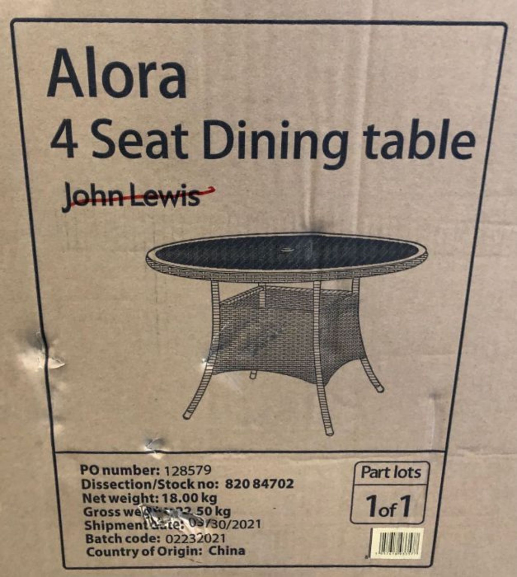 JOHN LEWIS ALORA 4 SEATER GARDEN DINING TABLE