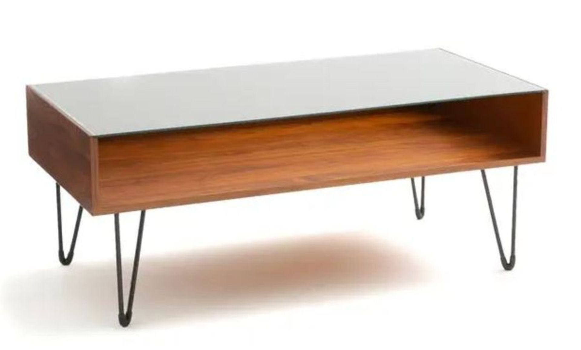 LA REDOUTE WATFORD GLASS TOP WALNUT COFFEE TABLE