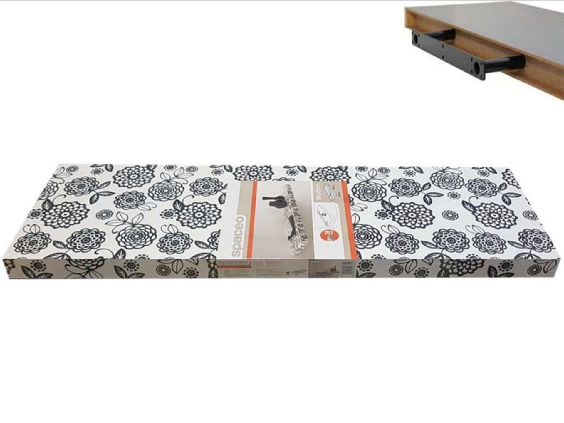 2 X BRAND NEW BOXED CHUNKY WHITE FLOATING SHELVES LACQUERED FLOWER PRINT 48CM X 25CM / RRP £39.98