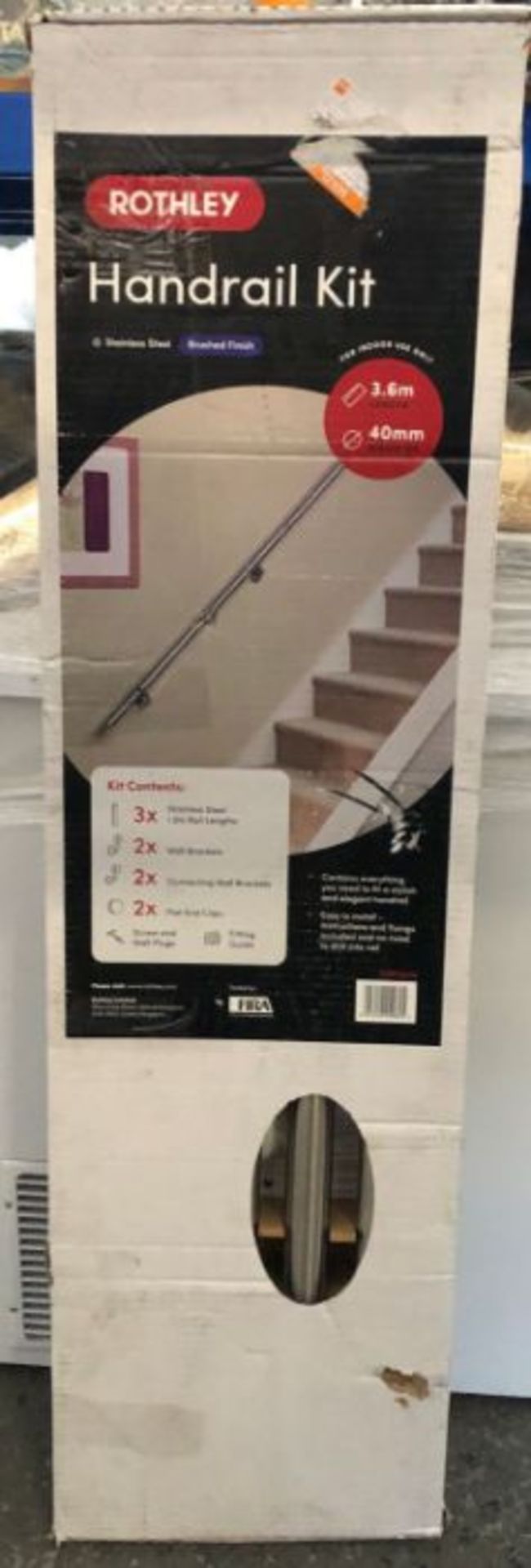 1 X MODERN BRUSHED STAINLESS STEEL ROUNDED HANDRAIL KIT, (L)3.6M, (W)40MM / RRP £65.00 / CUSTOMER