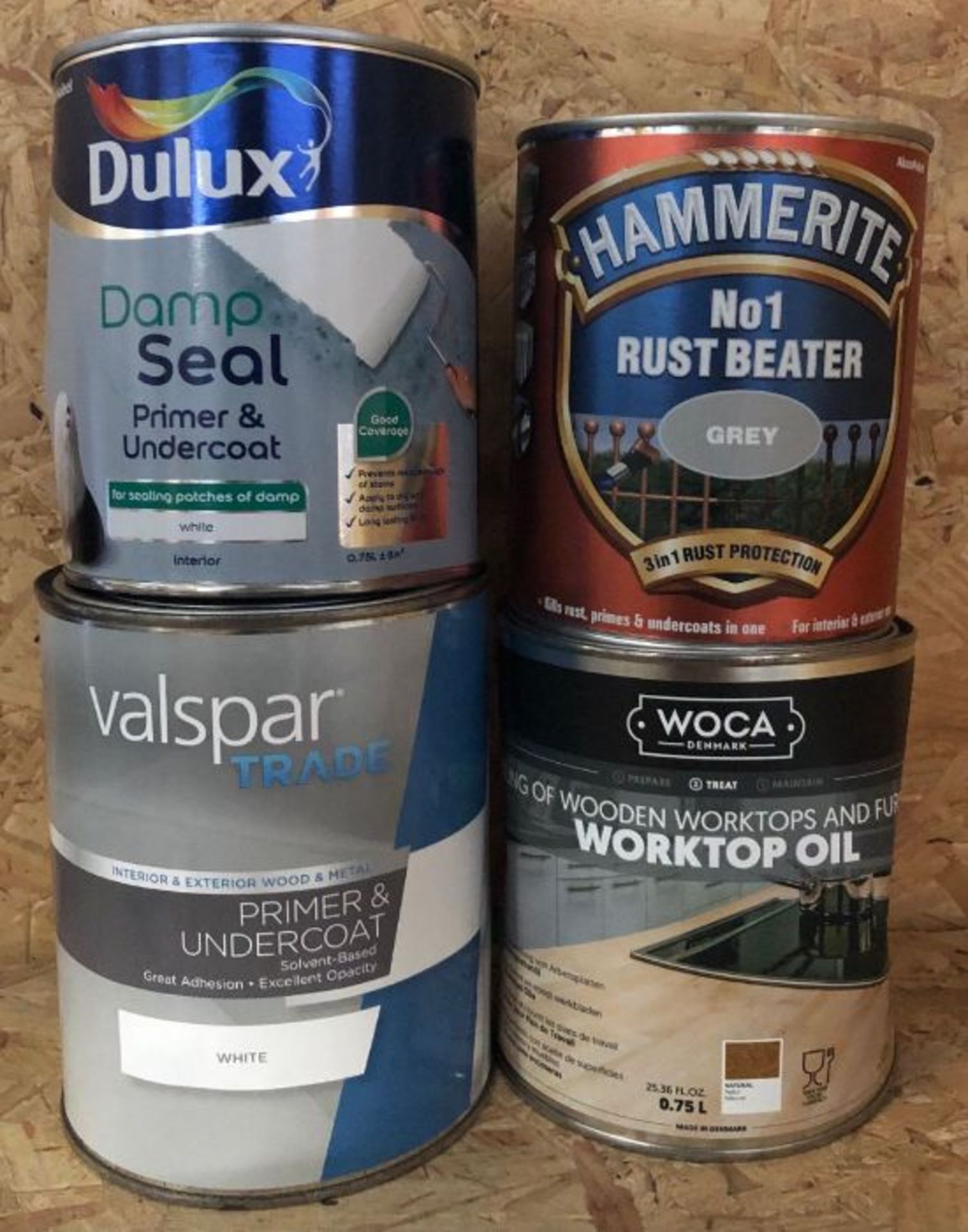 4 X TINS OF DIY PRODUCT / INCLUDES: PRIMER AND UNDERCOAT, WORKTOP OIL AND RUST BEATER / CUSTOMER
