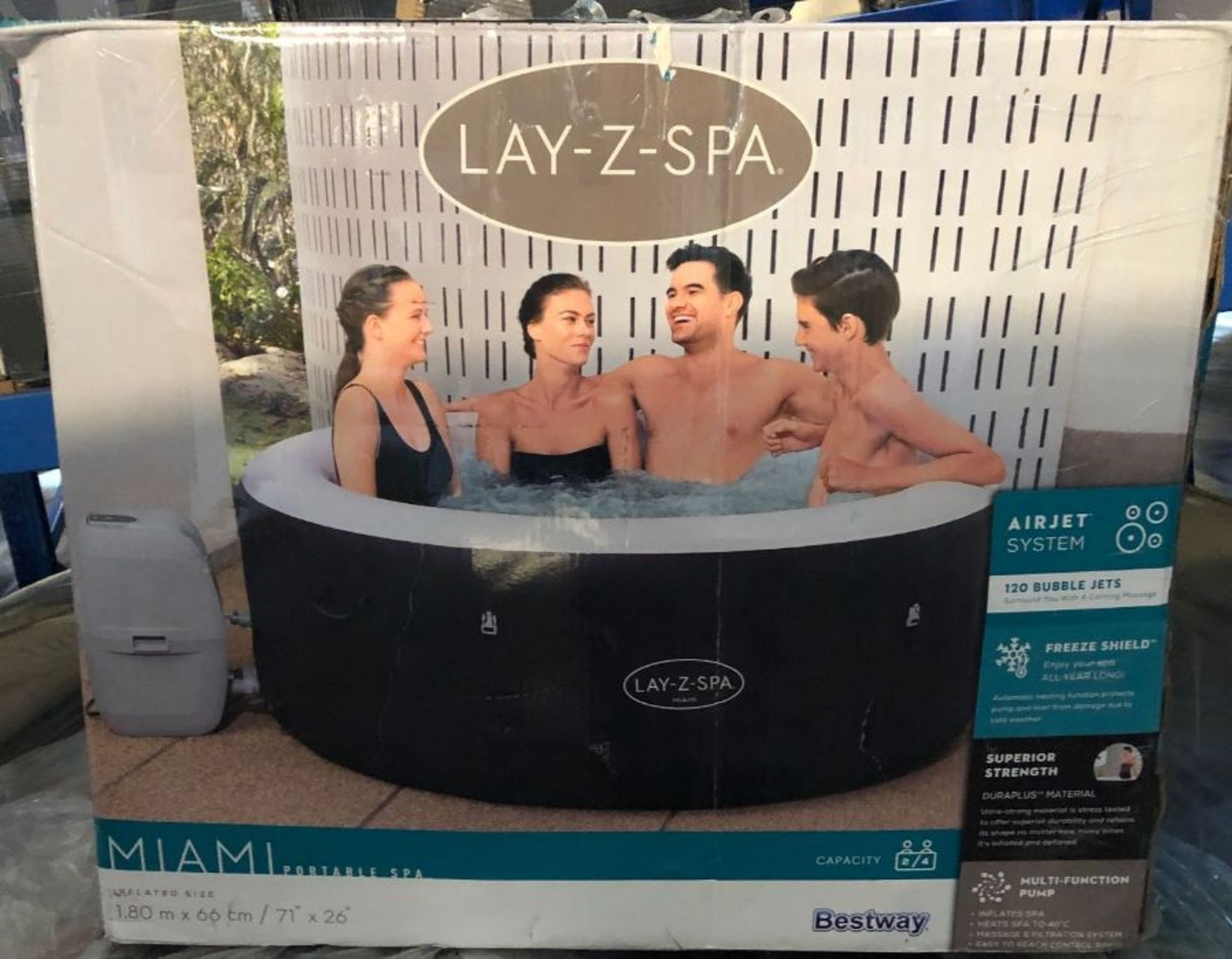 1 X LAY-Z-SPA MIAMI 4 PERSON SPA / RRP £330.00 / UNTESTED CUSTOMER RETURN