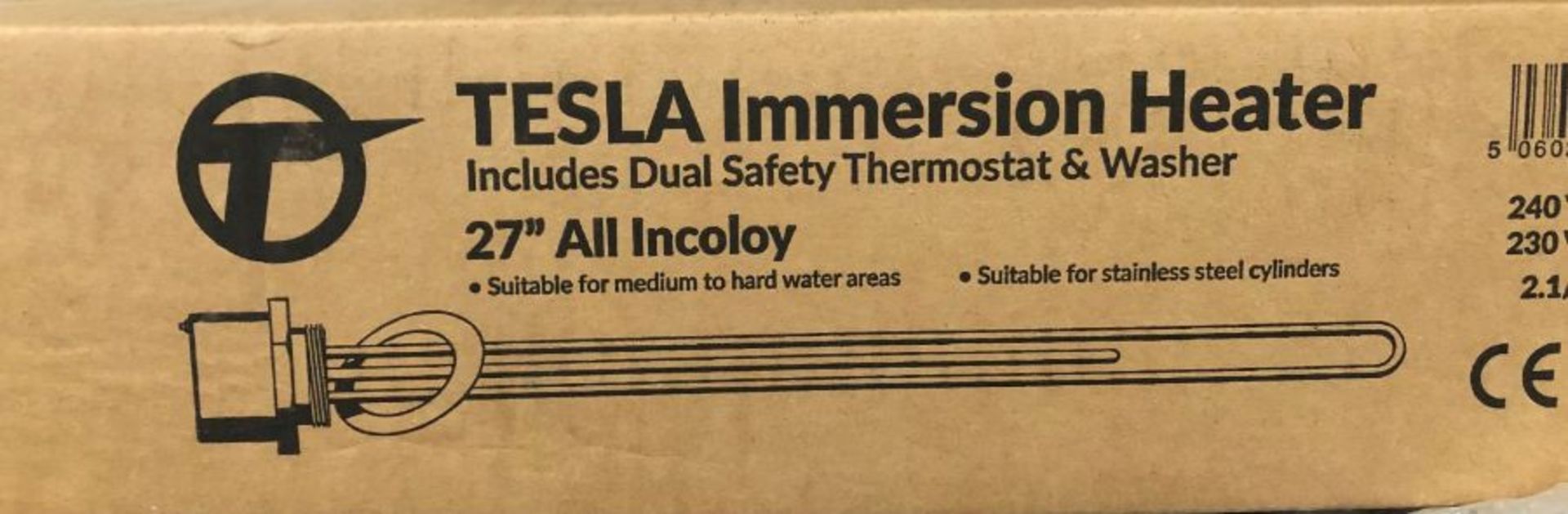1 X TESLA IMMERSION HEATER ELEMENT WITH DUEL SAFETY THEROMOSTAT AND WASHER / UNTESTED CUSTOMER