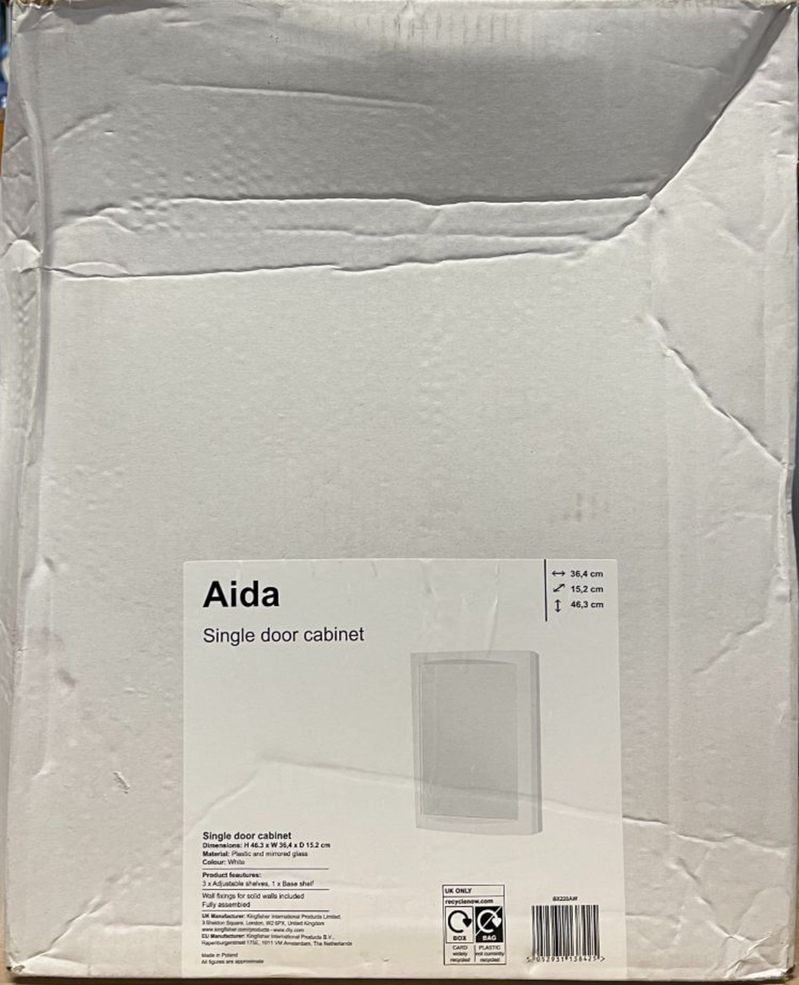 1 X AIDA WHITE MIRRORED CABINET (W)370MM (H)465MM / RRP £20.00 / UNTESTED CUSTOMER RETURNS