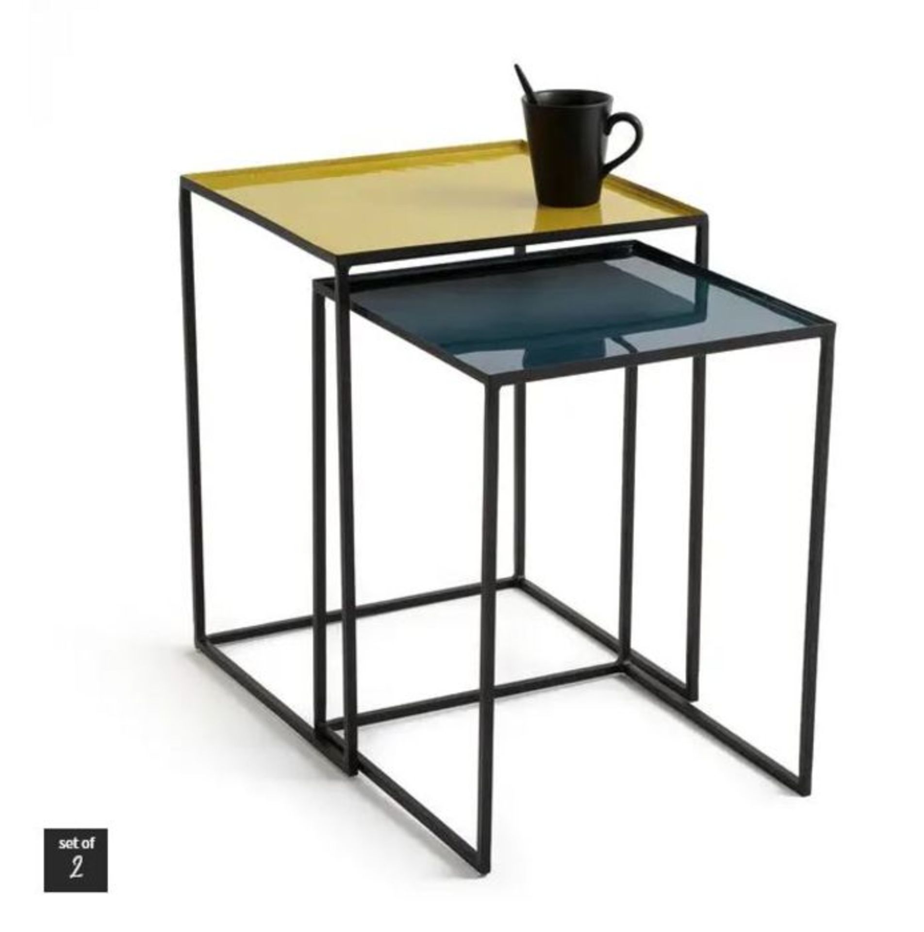 LA REDOUTE SET OF 2 TIVARA SQUARE NESTING SIDE TABLES IN STEEL