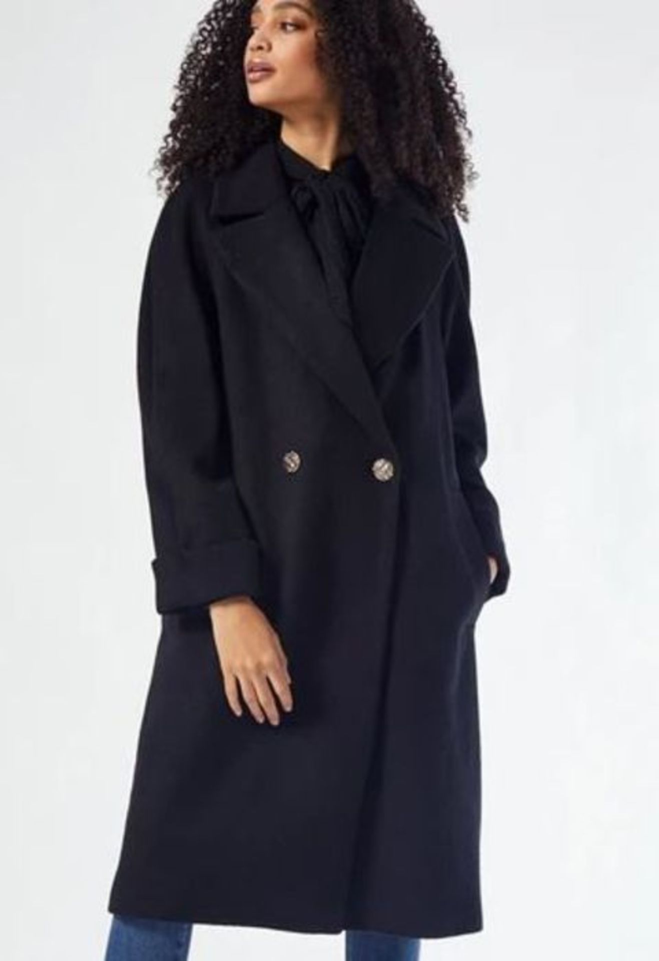 1 X DOROTHY PERKINS BOYFRIEND PREMIUM WOOL COAT - BLACK / SIZE 14 / RRP £85.00 / BRAND NEW WITH