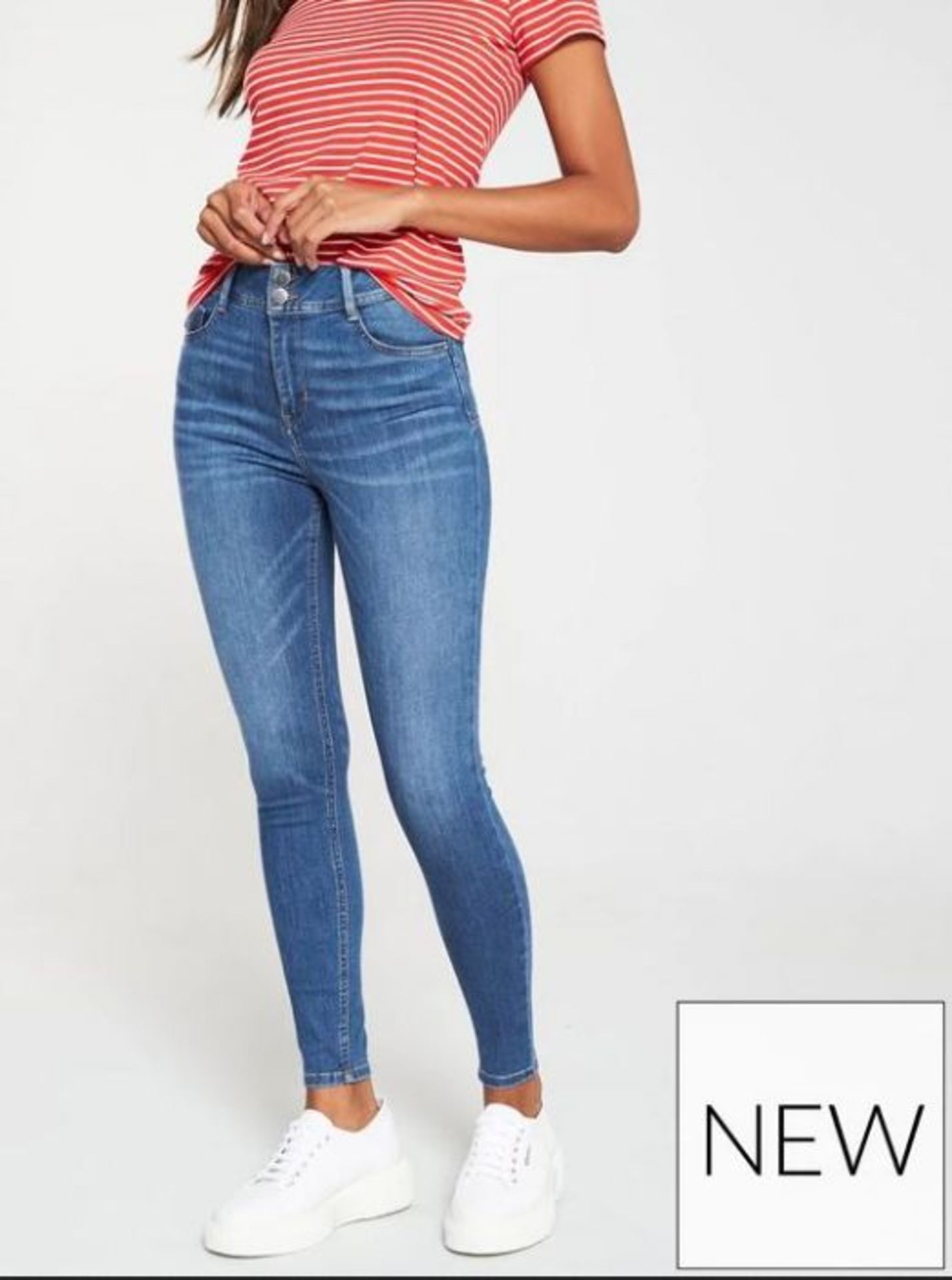 1 X V BY VERY SHAPING SKINNY JEANS DARK MIN - MID WASH / SIZE: 18 / RRP £30.00 / BRAND NEW WITH