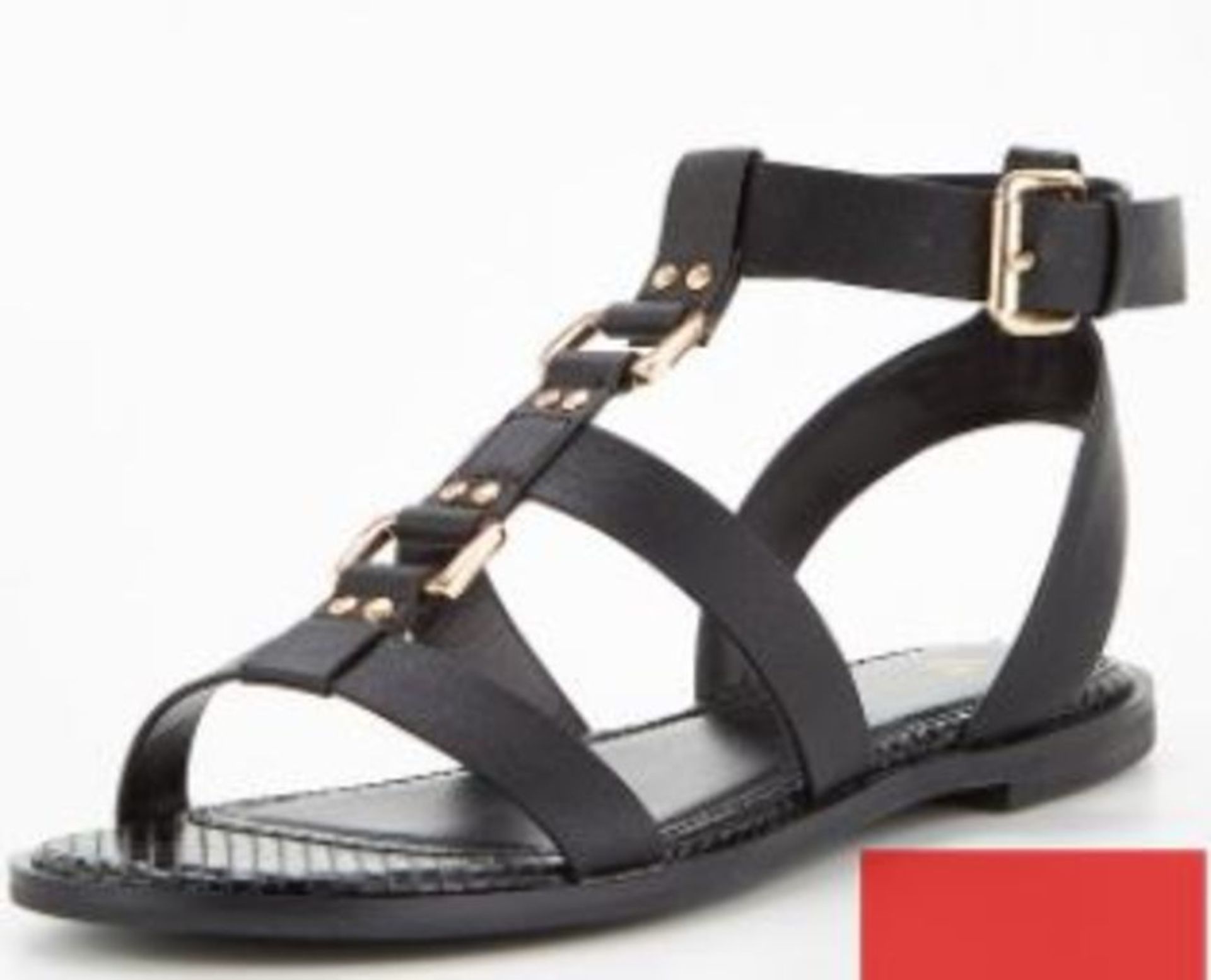 1 X V BY VERY HURRICANE METAL TRIM GLADIATOR SANDAL - BLACK / SIZE 6 / RRP £28.00 / BRAND NEW /