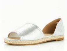 1 X V BY VERY NATURE PEEP TOE 2 PART ESPADRILLE - SILVER / SIZE 7 / RRP £25.00 / BRAND NEW / GRADE A
