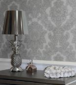 1 X LOT TO CONTAIN 5 X ROLLS OF ARTHOUSE VINCENZA DAMASK GREY 270401 WALLPAPER / RRP £85.00 /