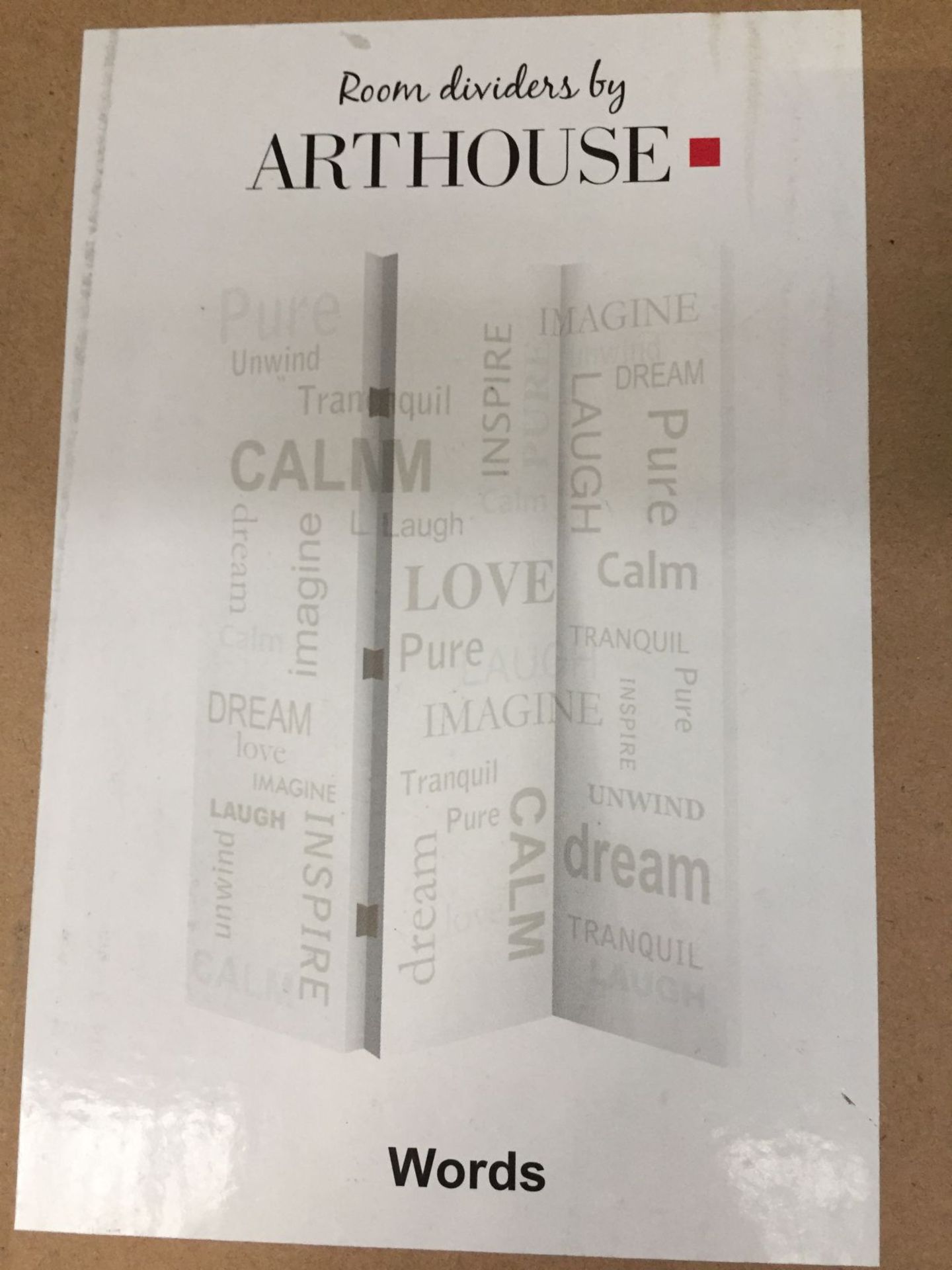 1 X LOT TO CONTAIN AN ARTHOUSE WORDS ROOM DIVIDER 150CM X 120CM / RRP £90.00 / GRADE A