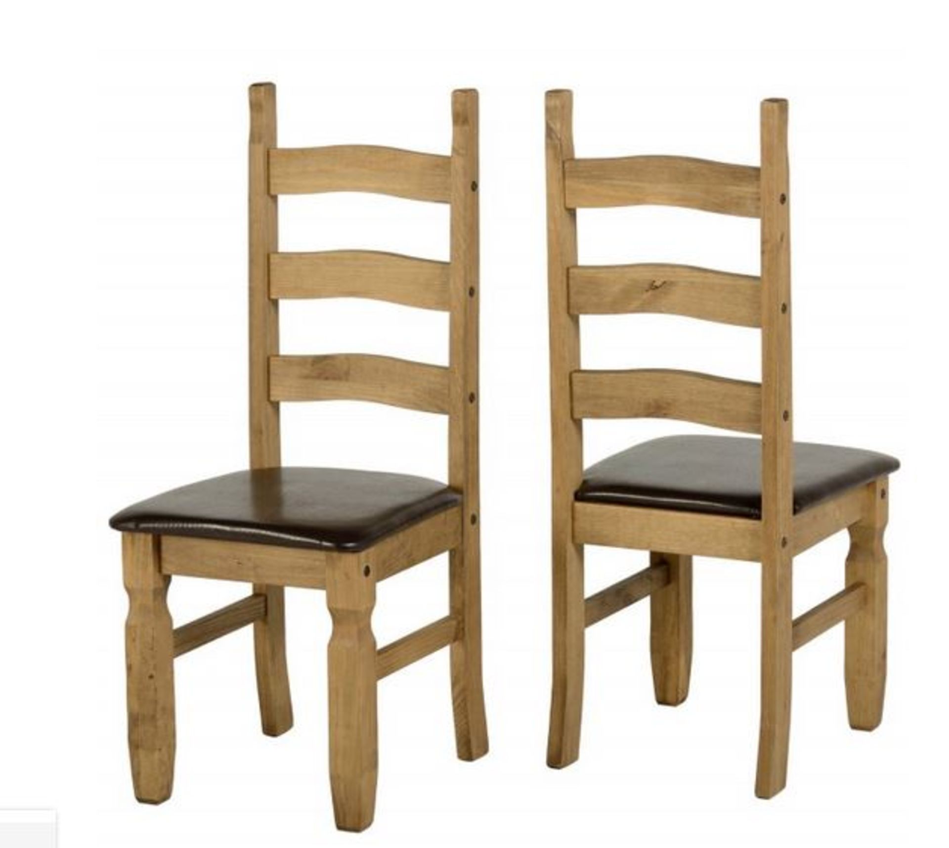 2 X CORONA DINING CHAIRS DISTRESSED WAX PINE/BROWN PU / RRP £119.97 / CUSTOMER RETURN. GRADE A/B