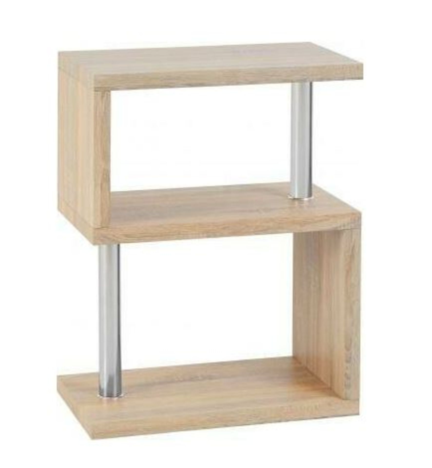 1 X CHARISMA 3 SHELF UNIT IN LIGHT SONOMA OAK EFFECT VENEER/CHROME / RRP £90.00 / CUSTOMER RETURN.