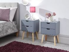 1 X PAIR OF SCANDINAVIAN STYLE NYBORG BEDSIDE CABINETS WITH WOODEN LEGS - GREY / RRP £64.95 /.