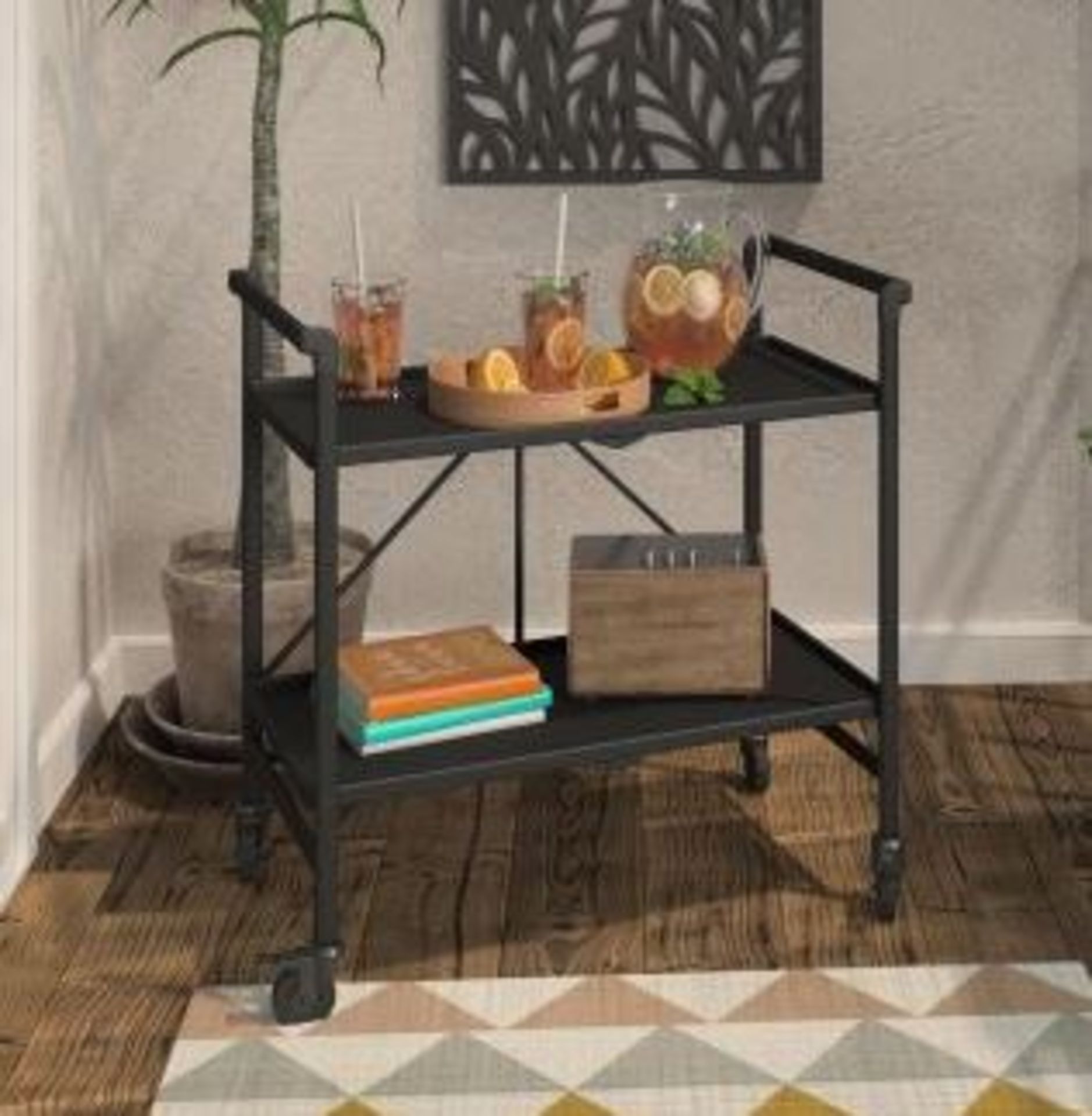 1 X COSCO OUTDOOR SERVING CART SERVING INTELLIFT FOLDING 2 SHELF FOOD AND DRINK TROLLEY, BLACK -