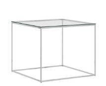 1 X VIDA-XL COFFEE TABLE SILVER 50X50X43cm STAINLESS STEEL AND GLASS / RRP £74.99 / CUSTOMER RETURN.