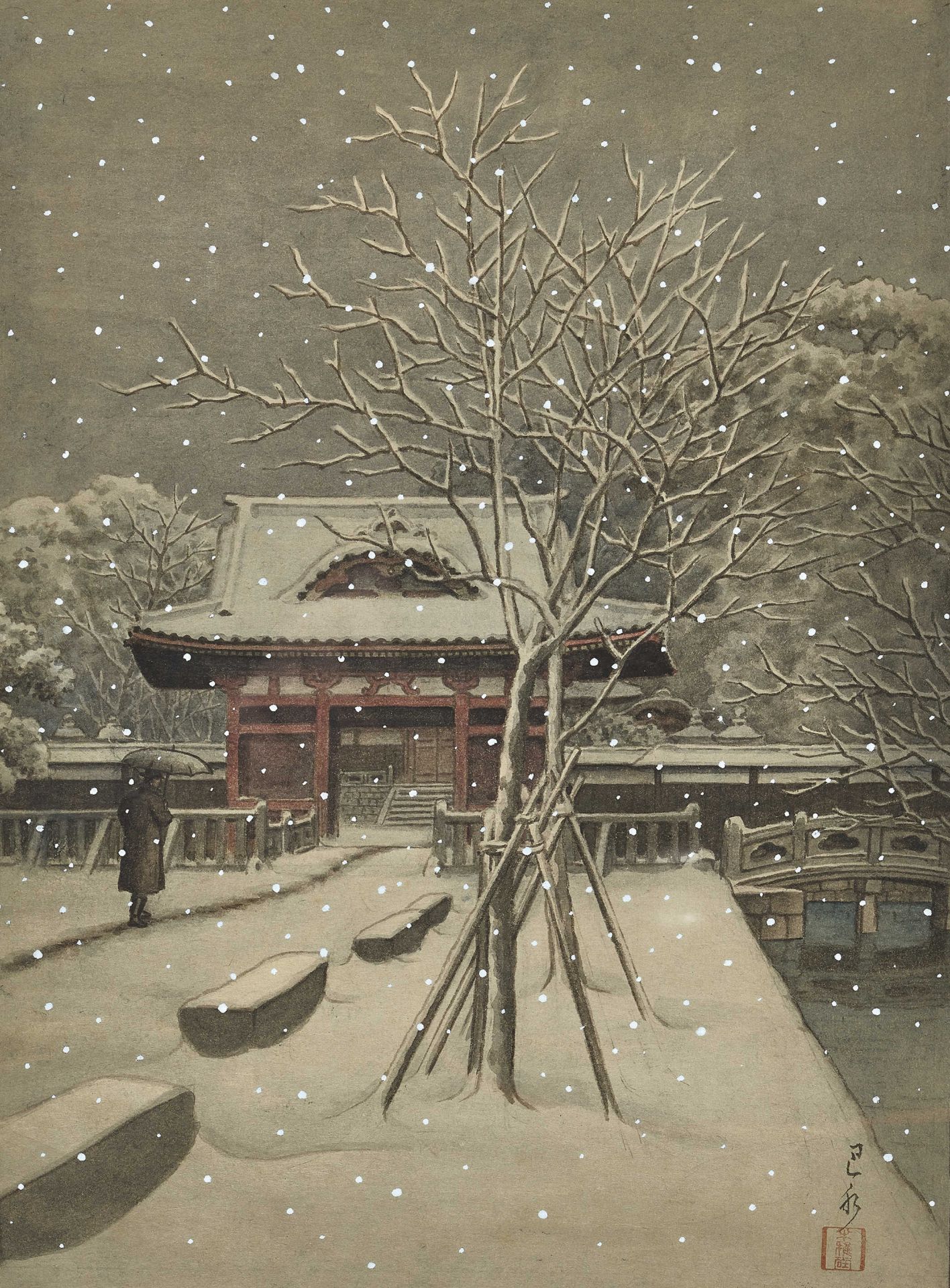 HASUI, KAWASE, Zugeschrieben - Attributed: Spaziergang im Schnee.