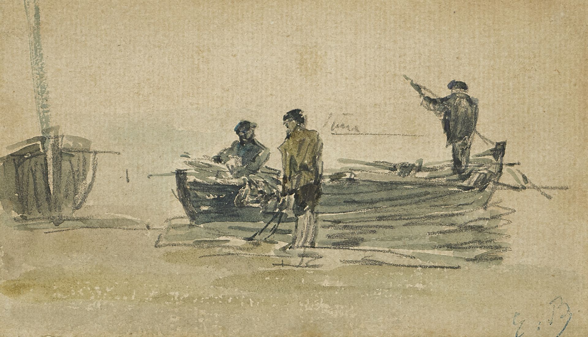 BOUDIN, EUGÈNE-LOUIS: Pêcheurs au bord de la mer.