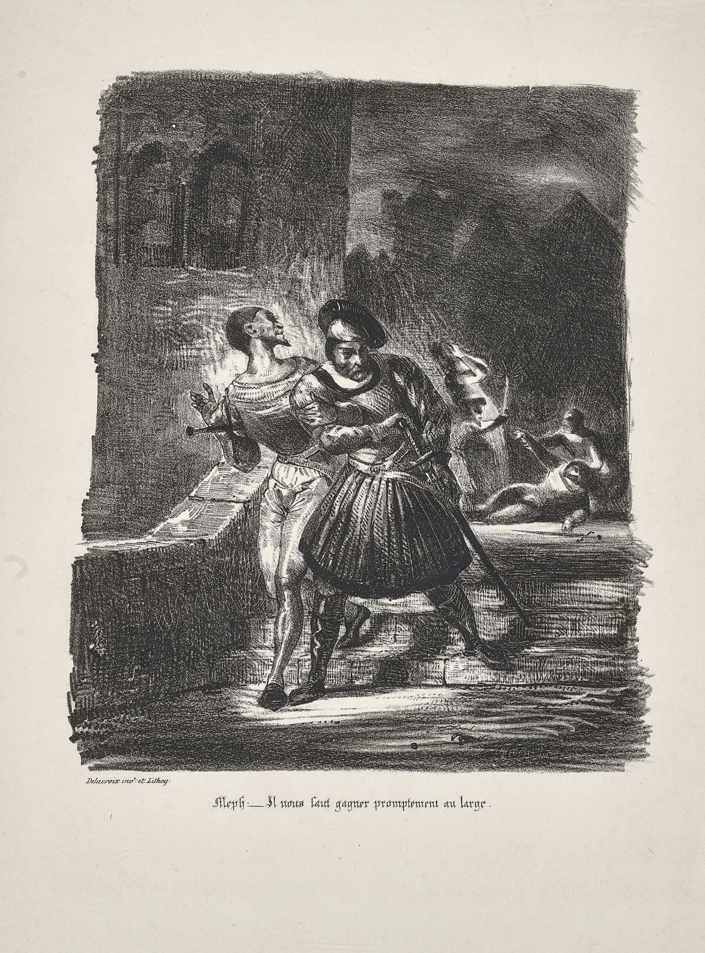 DELACROIX, EUGÈNE FERDINAND VICTOR: Méphistofélès et Faust fuyant après le duel.