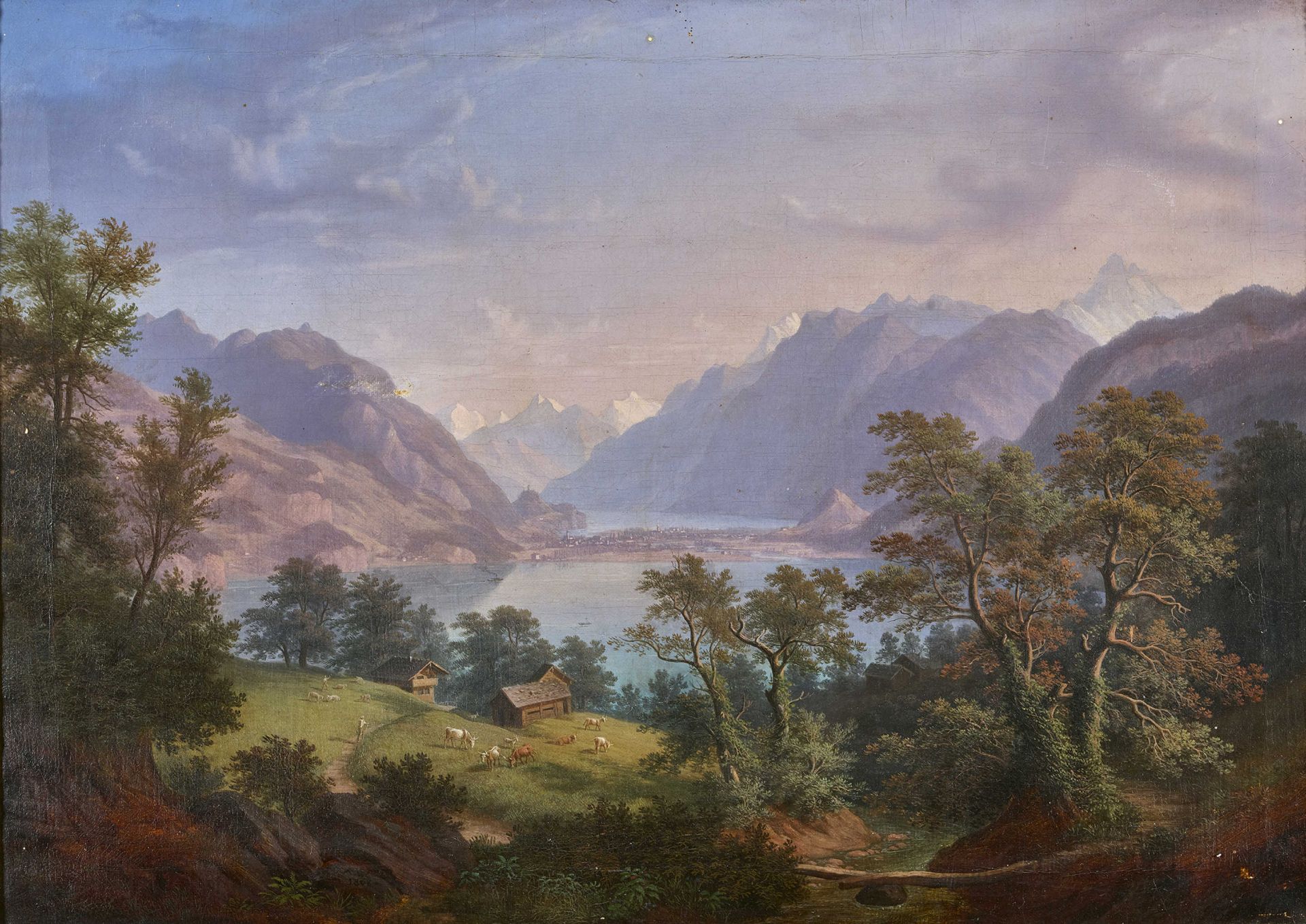 WINTERLIN, ANTON: Blick auf den Thunersee mit Interlaken und Brienzersee.