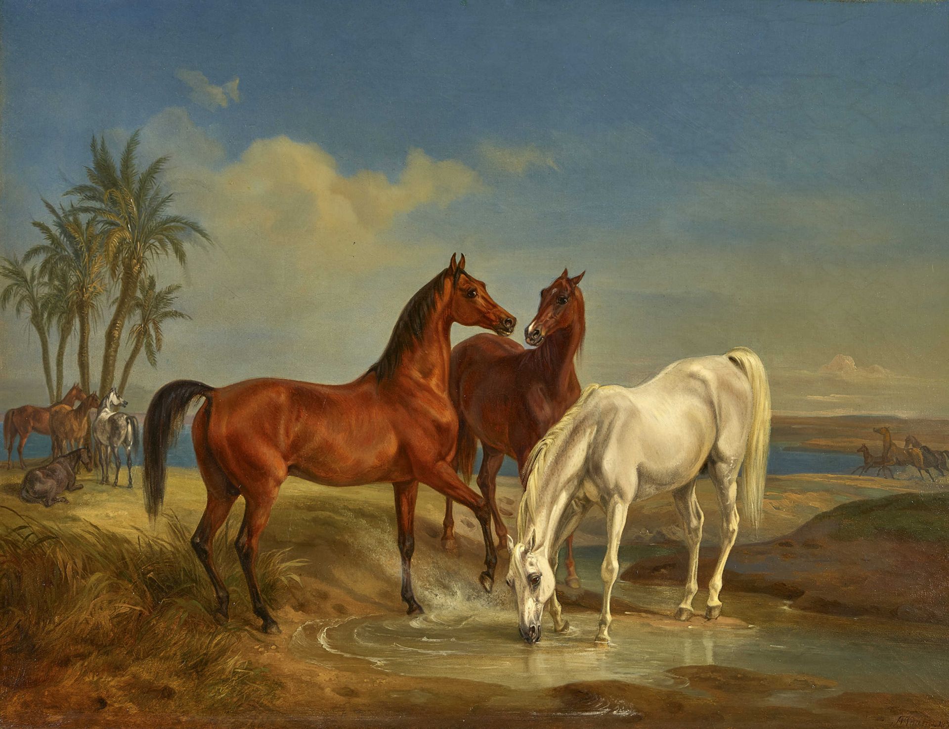 ADAM, ALBRECHT: Küstenlandschaft mit Pferden und Palmen.