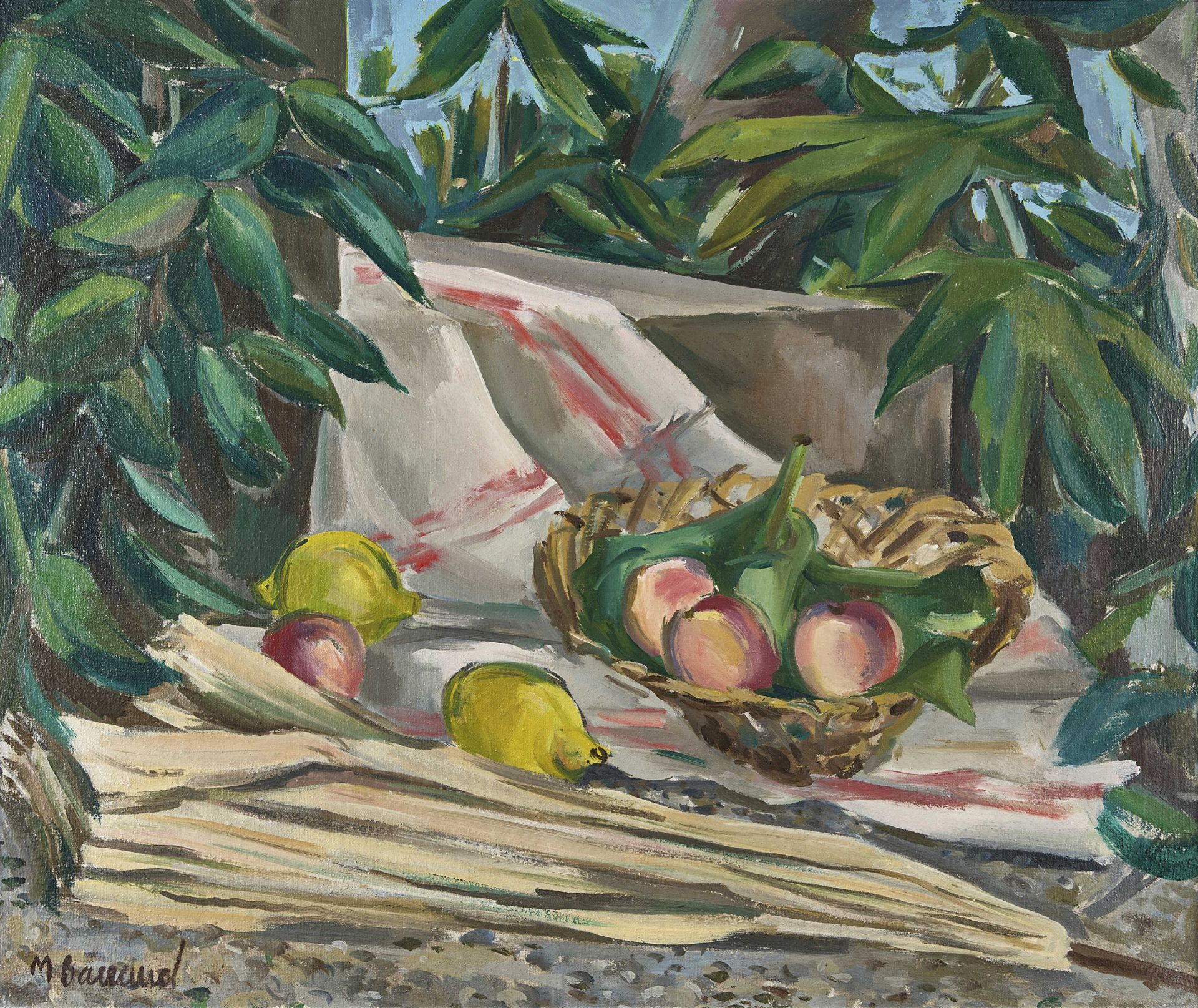 BARRAUD, MAURICE: "Nature morte aux fruits et parapluie".