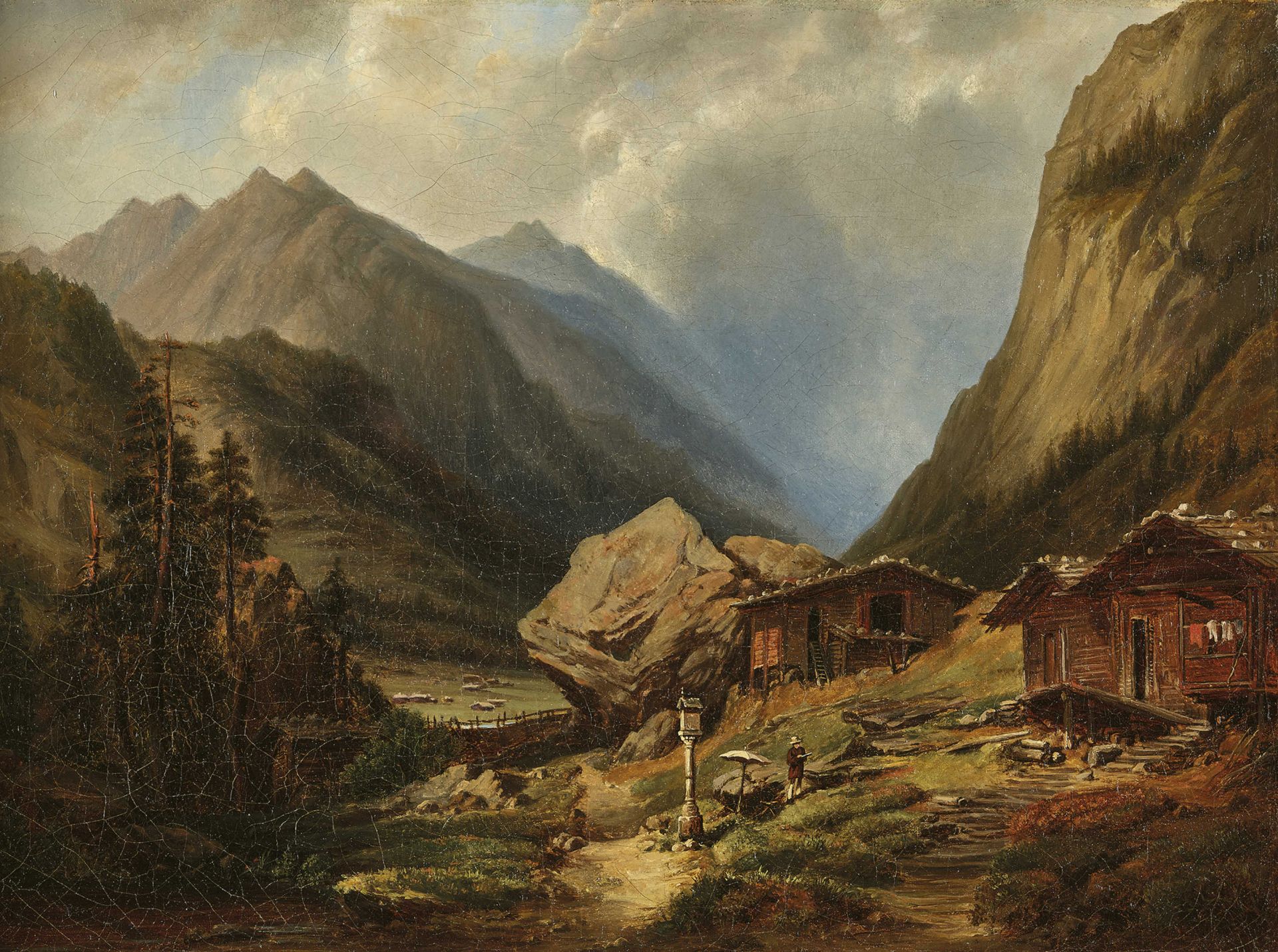 SCHIRMER, WILHELM AUGUST FERDINAND, Zugeschrieben - Attributed: Berglandschaft mit Kunstmaler bei de