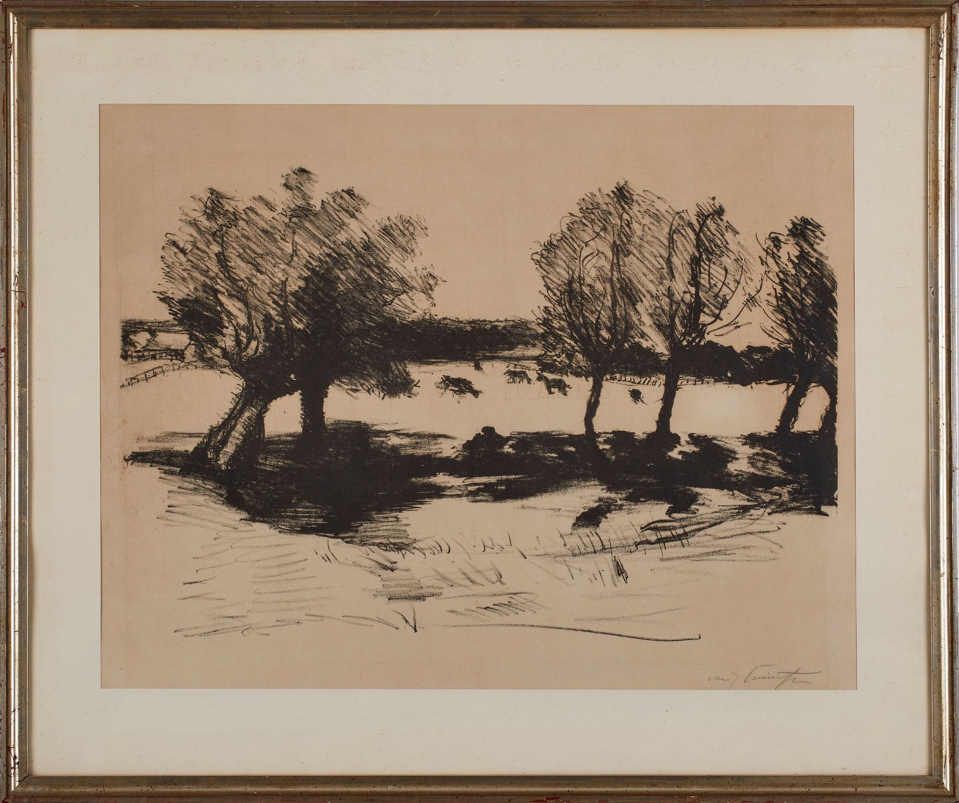 Lithographie Lovis Corinth1858 Tapiau - 1925 Zandvoort "Landschaft mit Kühen" 1918 u. re. sign.