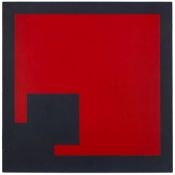 Gemälde Günther Ferdinand Ris1928 Leverkusen - 2005 Darmstadt "Zwei Quadrate blau-rot" 1957 verso