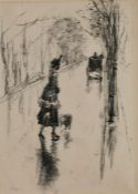 Lithographie Lesser Ury1861 Miedzychód - 1931 Berlin "Nasse Strasse in Berlin" u. re. sign. L. Ury