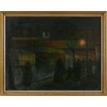 Gemälde Willibald Kramm1891 Frankfurt/Oder - 1969 Heidelberg "Berliner U-Bahn Eingang bei Nacht"
