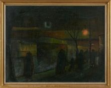 Gemälde Willibald Kramm1891 Frankfurt/Oder - 1969 Heidelberg "Berliner U-Bahn Eingang bei Nacht"