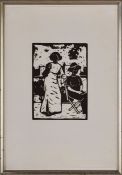 Linolschnitt Arthur Segal 1875 Iasi - 1944 London "2 Frauen auf der Terrasse" 27,4 x 19,8 cm (