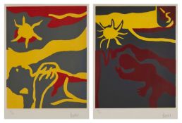 Paar farbige Linolschnitte Francisco Bores 1898 Madrid - 1972 Paris "Aus: Klage im Ingulio Sanchez