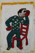 Gouache mit Deckweiß Monogr. G.G. u. Dat. 93 Zeitgenössischer Künstler "Der rote Stuhl" 99,5 x 64,