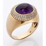 Amethyst-Brillant-Ring. 14 kt RG,