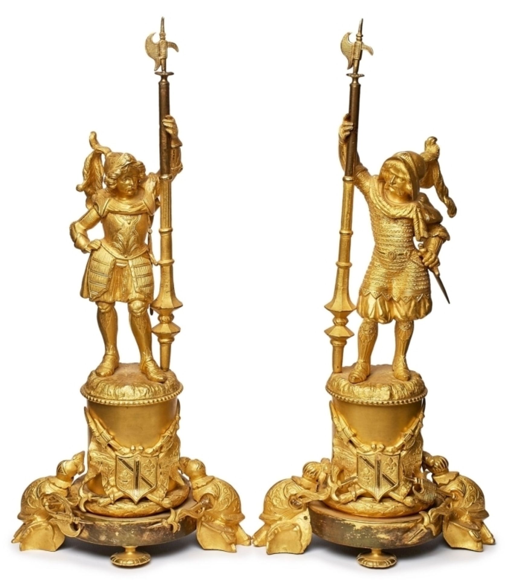 Paar Bronzen Soldaten mit Lanzen,