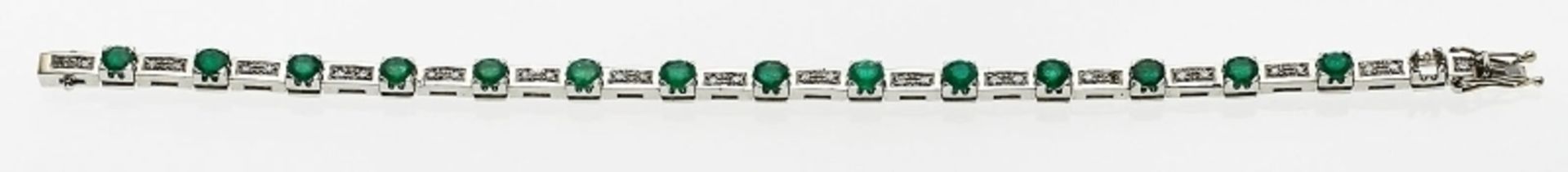 Smaragd-Diamant-Armband. 18 kt WG,