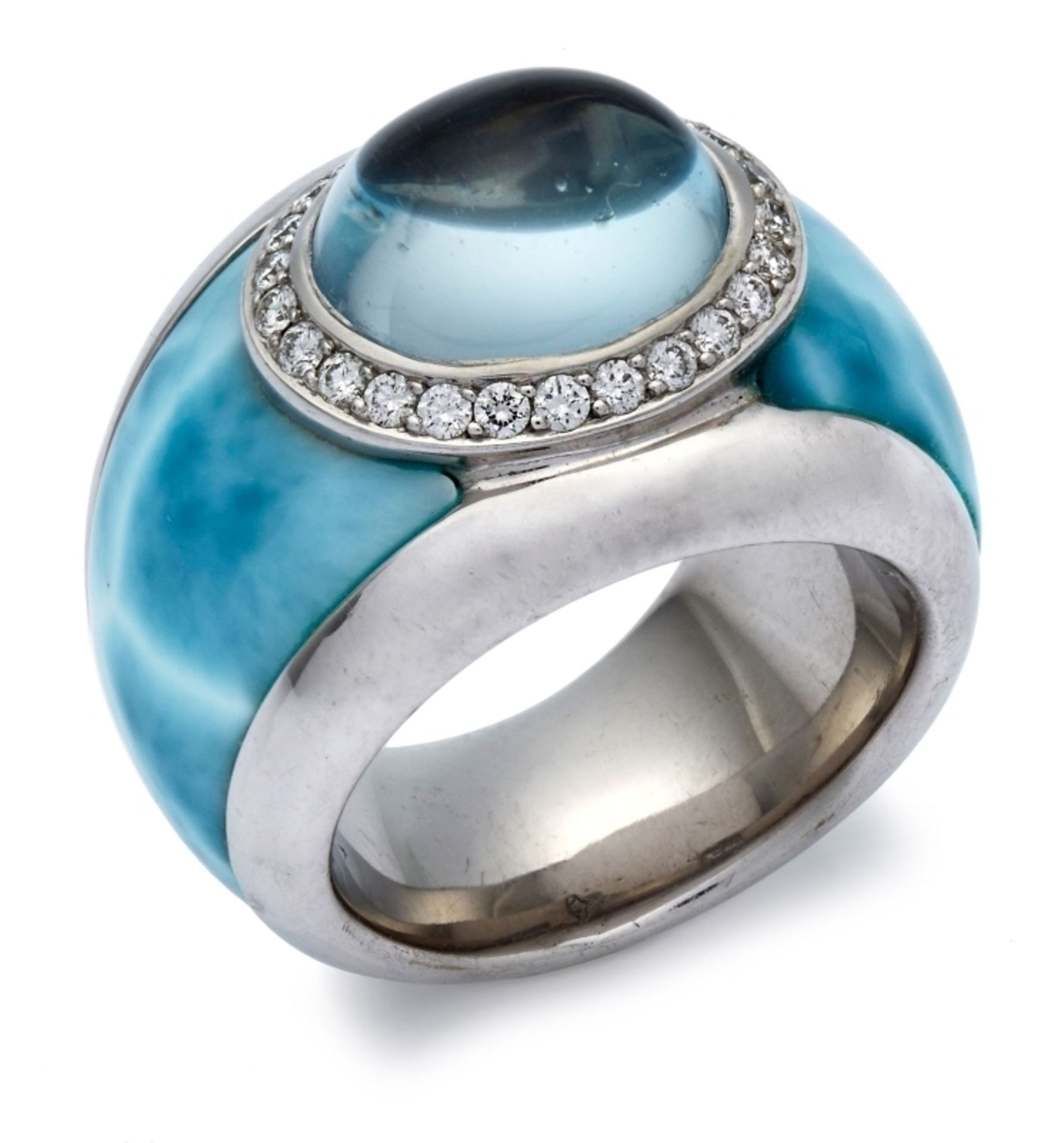 Aquamarin-Brillant-Ring. 18 kt WG,