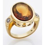 Citrin-Brillant-Ring. 18 kt GG,