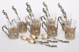 8 Teeglas-Halter, Silber, um 1900